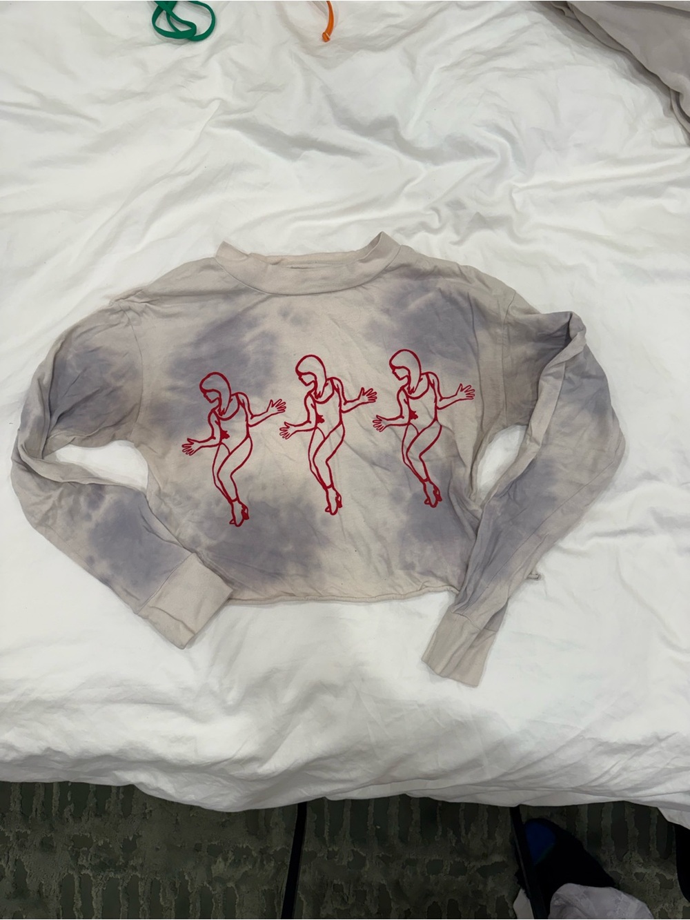 One of a kind Tie-Dye Crewneck Sweatshirt with Red Dancer Graphic - Women